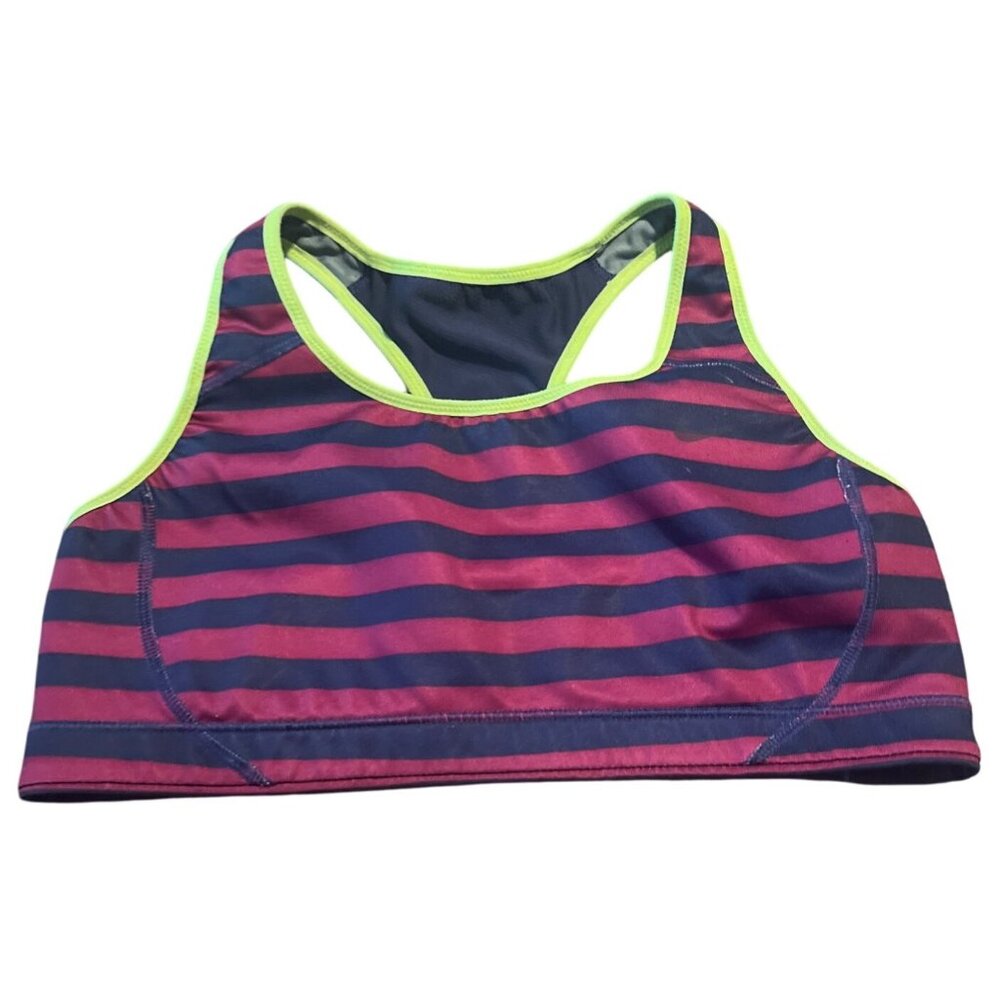 Nike Dri-Fit Womens Striped‎ Sports Bra Size XS Lime/Navy/Pink Racerback